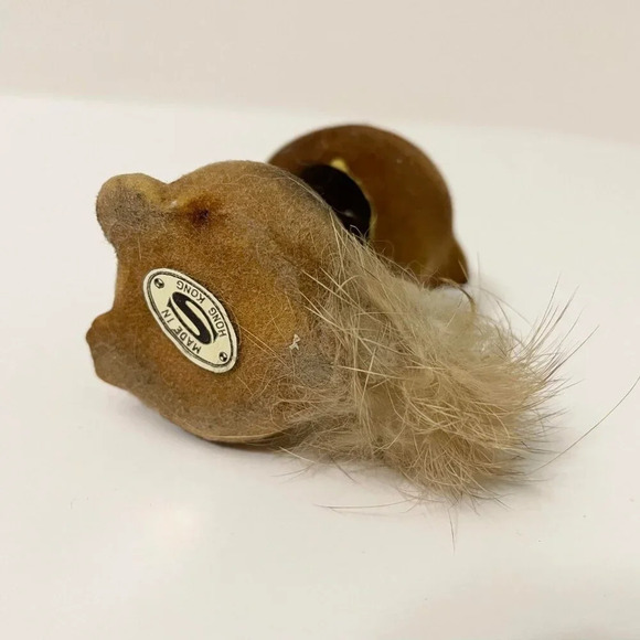 Vtg Small Flocked Raccoon Nodder Fury Tail Bobble Head 3 Inch Hong Kong Flaws - Picture 9 of 16